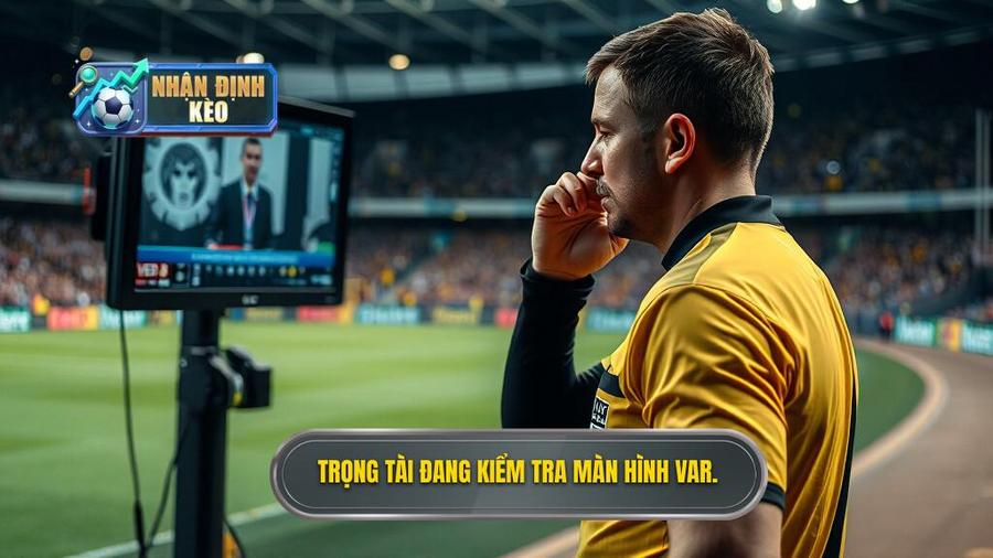 1. Trọng tài đang kiểm tra màn hình VAR.