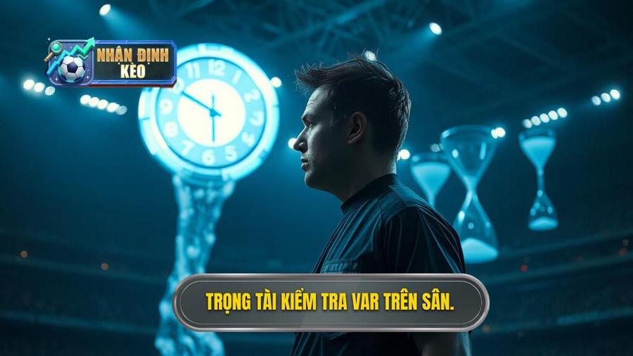 3. Trọng tài kiểm tra VAR trên sân.